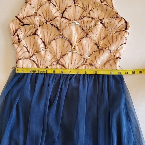 7346 * Deb Sequin Scallop Tulle Dress Blush Blue Size 9 - Picture 7 of 9
